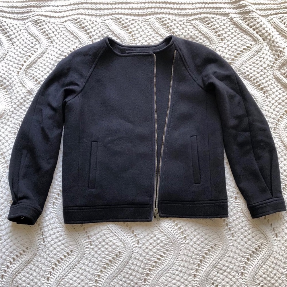 J CREW Double Cloth Motorcycle Wool Navy Jacket